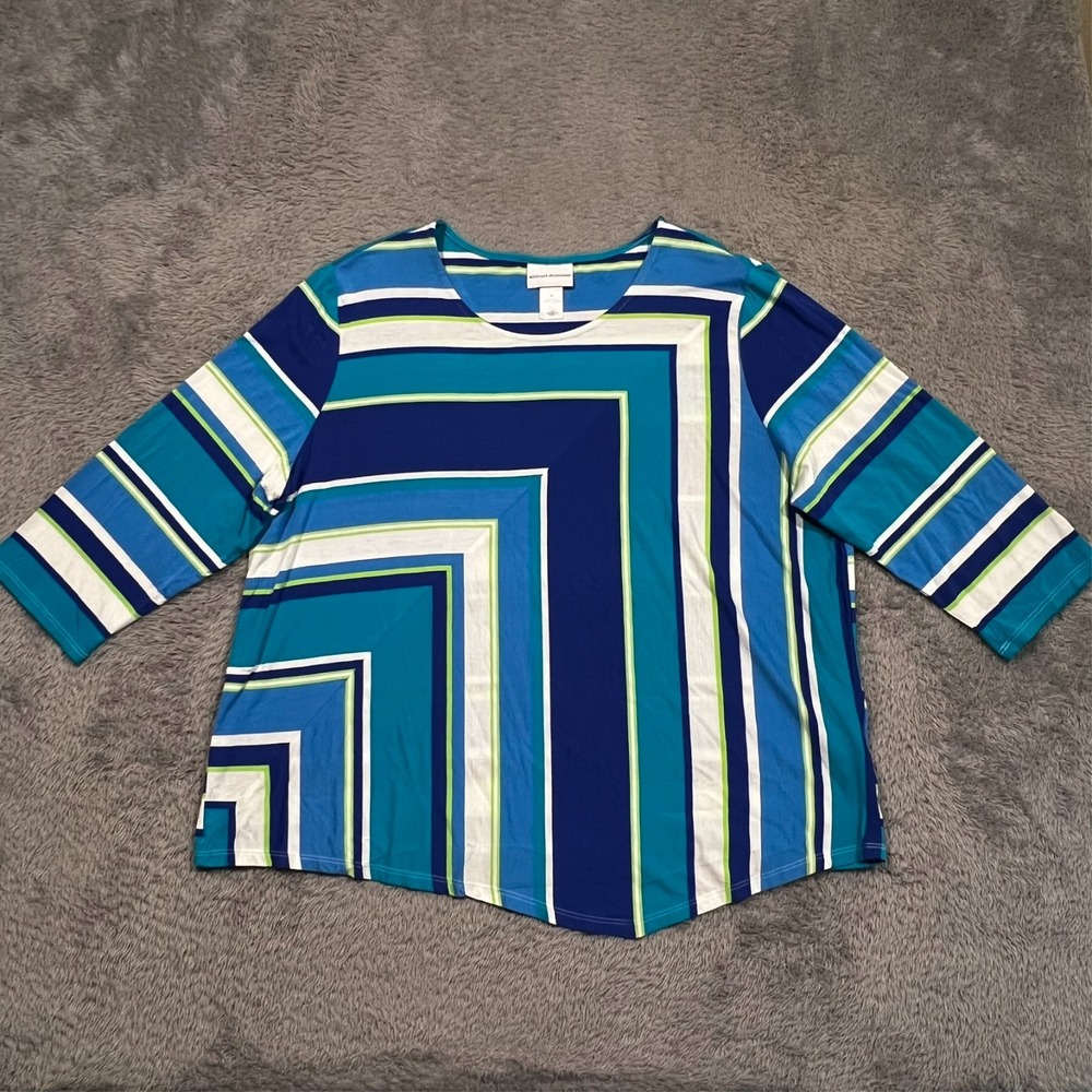 Alfred Dunner Blouse Top Geometric Asymtretical Hem 3/4 Sleeve Women's‎ XL